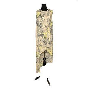 BCBGMaxAzria gray yellow floral sleeveless high low dress size Small